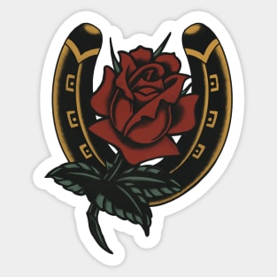 Rose Horseshoe American Trad Tattoo Design Sticker